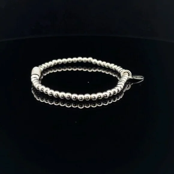 925 Sterling Silver Beaded Stretch Stacking Bracelet MOP Letter Initial K - Picture 3 of 6